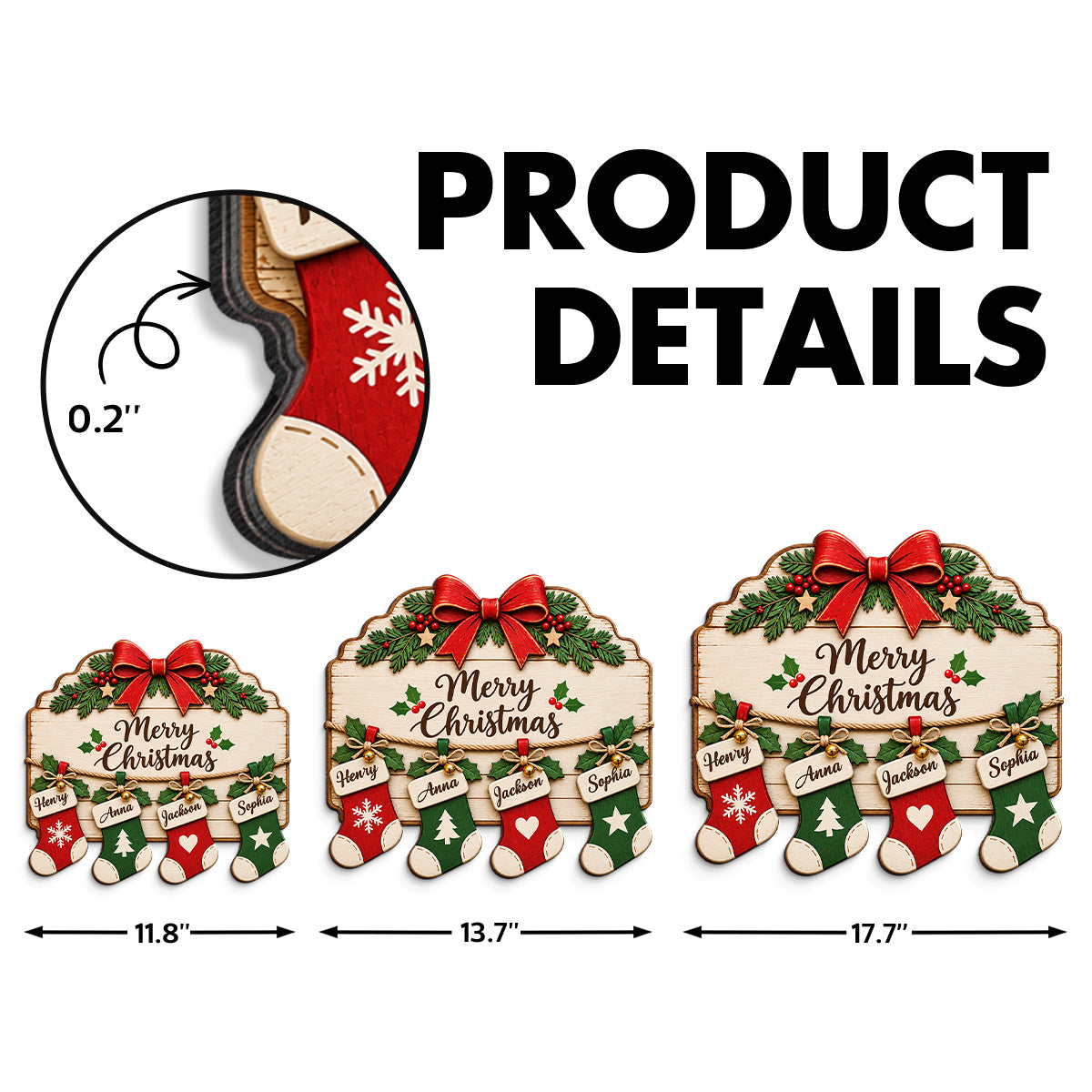 Merry Christmas Family Stockings 2D Flat Printed - Personalized Wood Sign - Christmas Decor For Family, Grandparents