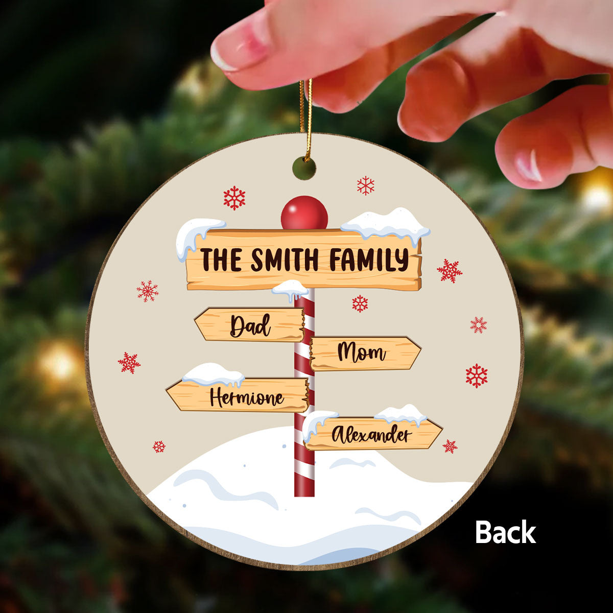 Christmas North Pole Family Personalized Double Sided Wooden Ornament, Christmas Decor For Family