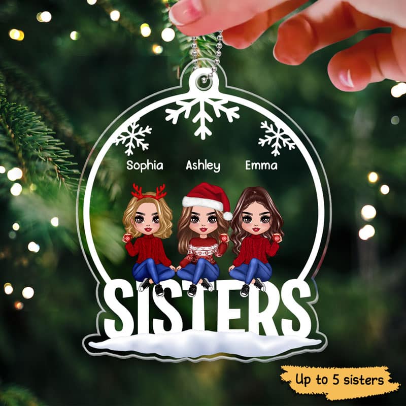 Sisters Sitting On Words Personalized Acrylic Ornament