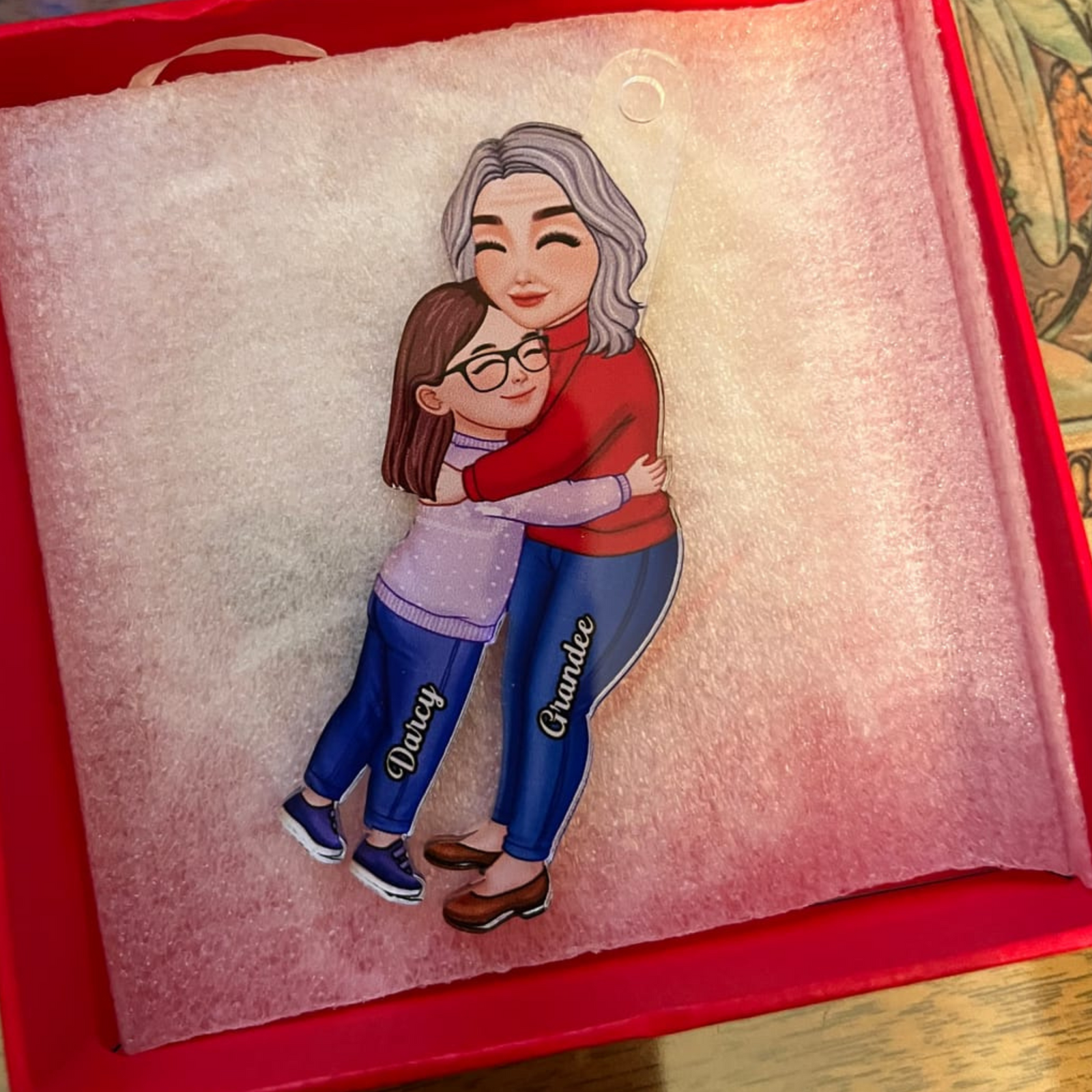 Grandma & Grandkid Hugging Christmas Gift For Granddaughter Grandson - Personalized Acrylic Ornament - Gift For Granddaughter, Grandson