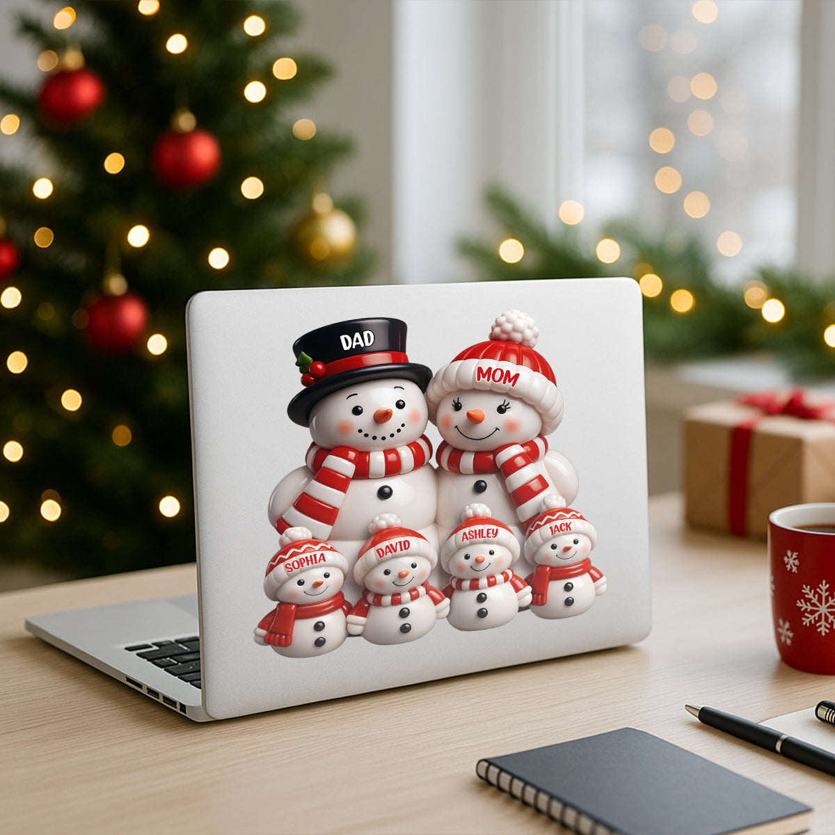 3D Effect Cute Snowman Family Christmas Decor Personalized Decal