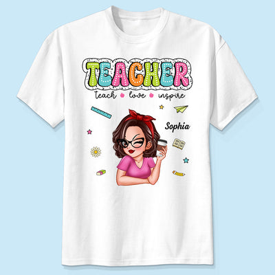 Teacher Teach Love Inspire Summer Personalized Shirt, Back To School, Teacher Appreciation, Teacher Gift