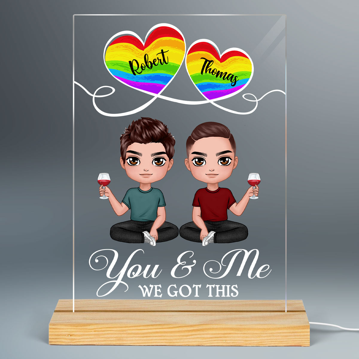 LGBT Doll Couple Sitting Personalized Plaque LED Night Light - Valentine‘s Day Gift