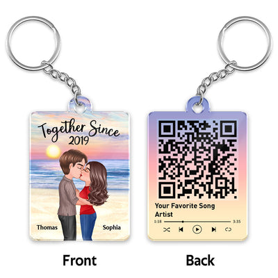 Beach Landscape Doll Couple Kissing Favorite Song Scannable QR Code Personalized Acrylic Keychain
