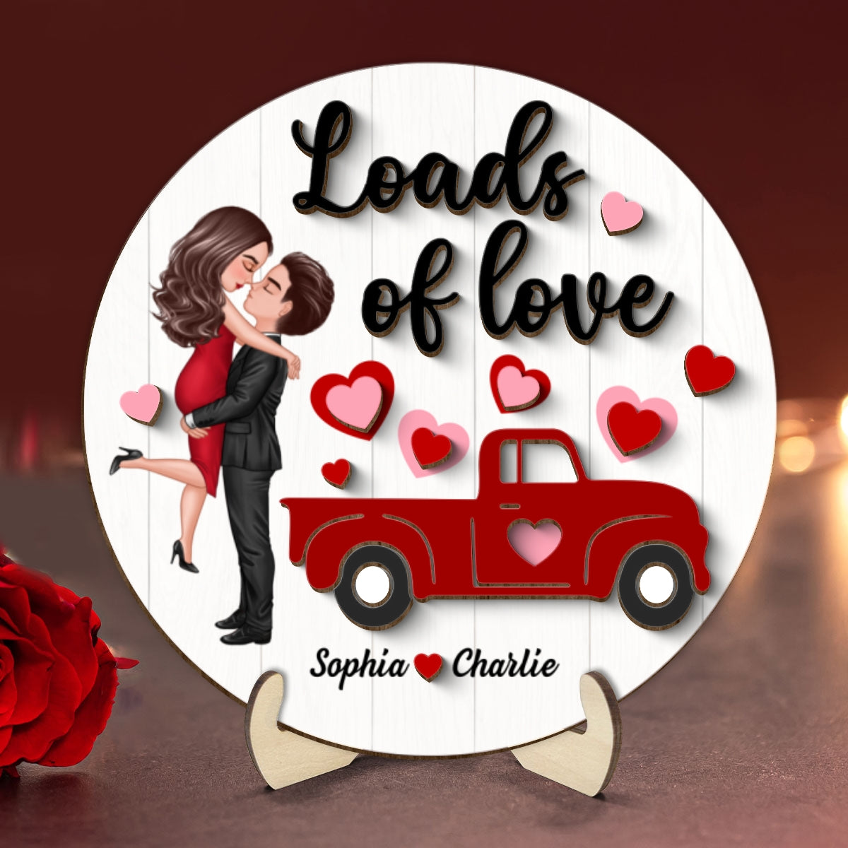 Couple Hugging Kissing Truck Loads Of Love  Gift Personalized 2-layer Wooden Plaque