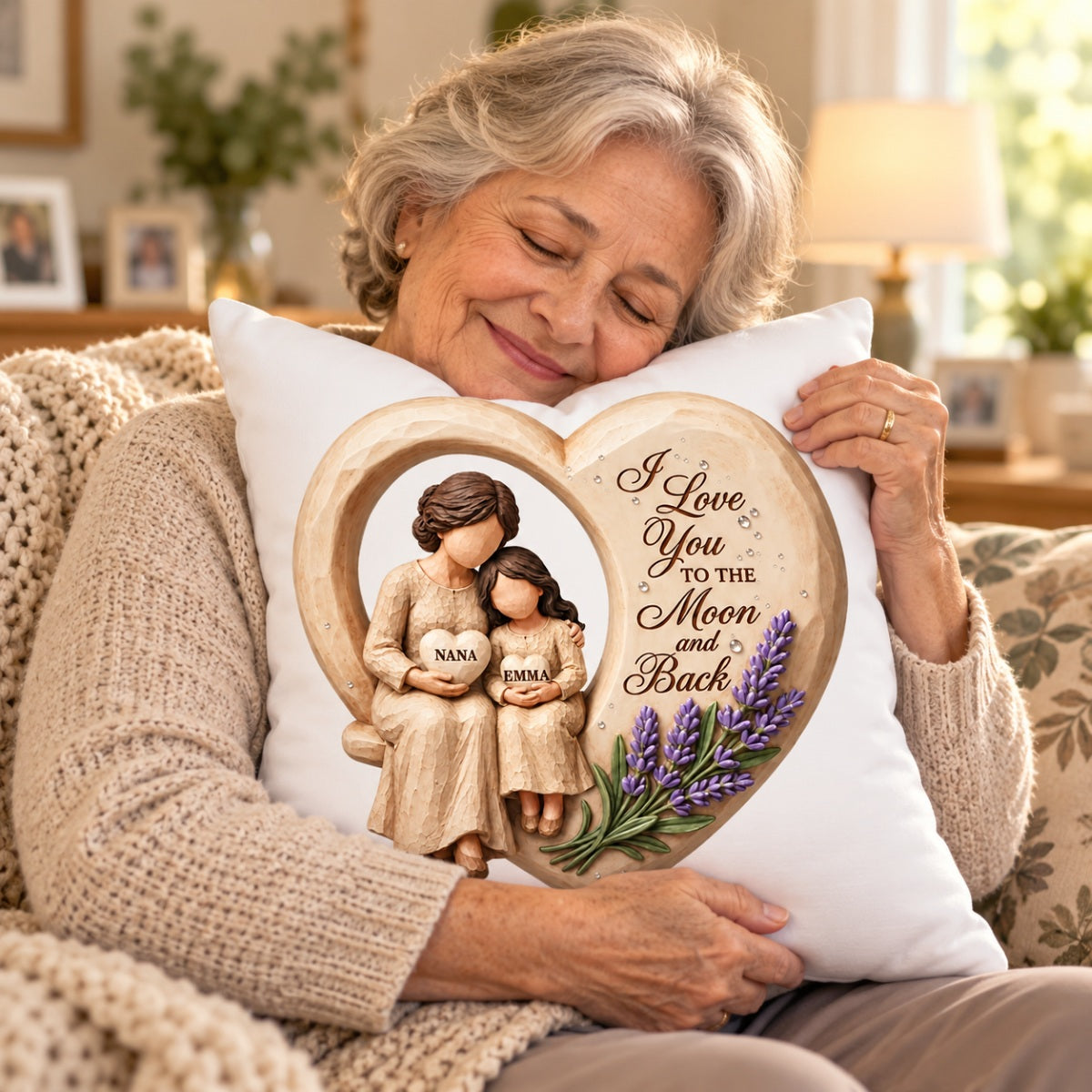 Grandma Loves to the Moon and Back - Personalized Pillow - Christmas Gift for Granddaughter Grandson