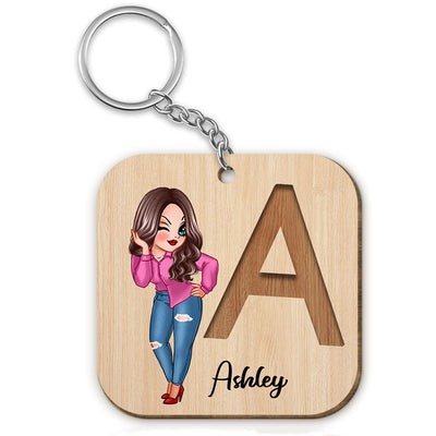 Custom Character And Initial Name Birthday Gift For Family Friends Personalized Wooden Keychain