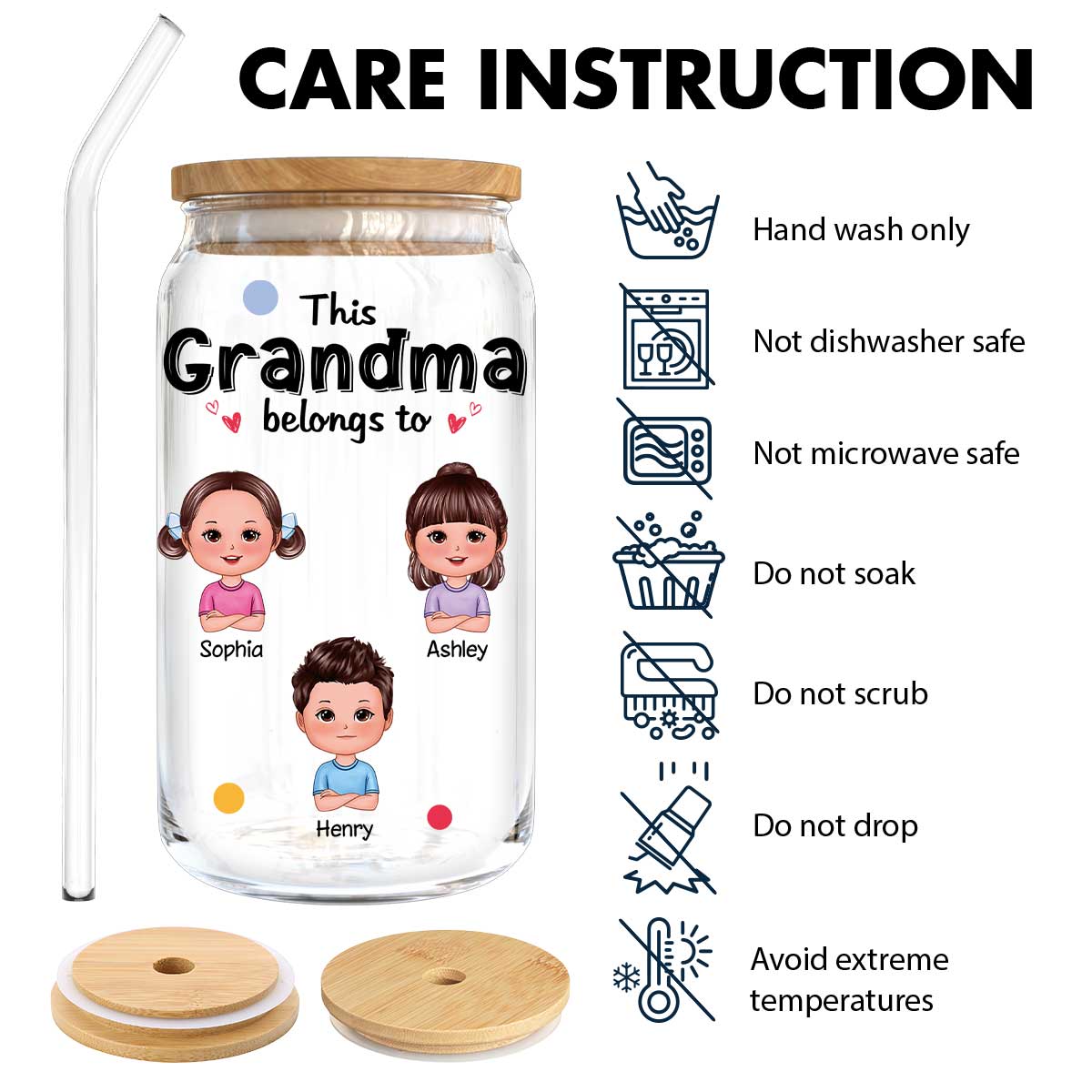 This Grandma Mom Belongs To Cute Kids Personalized Clear Glass Can