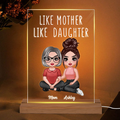 Embracing Doll Mom Daughters Sitting Like Mother Like Daughter Personalized Rectangle Acrylic Plaque LED Night Light
