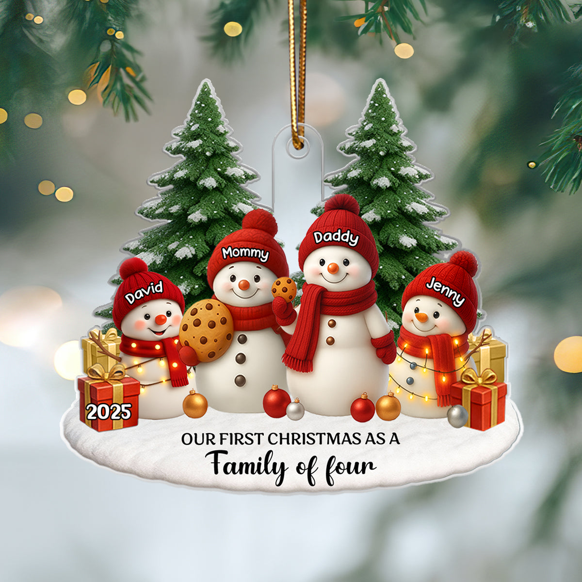 Our First Christmas As a Family of Three Four - Personalized Acrylic Ornament - Christmas Gift for New Parents