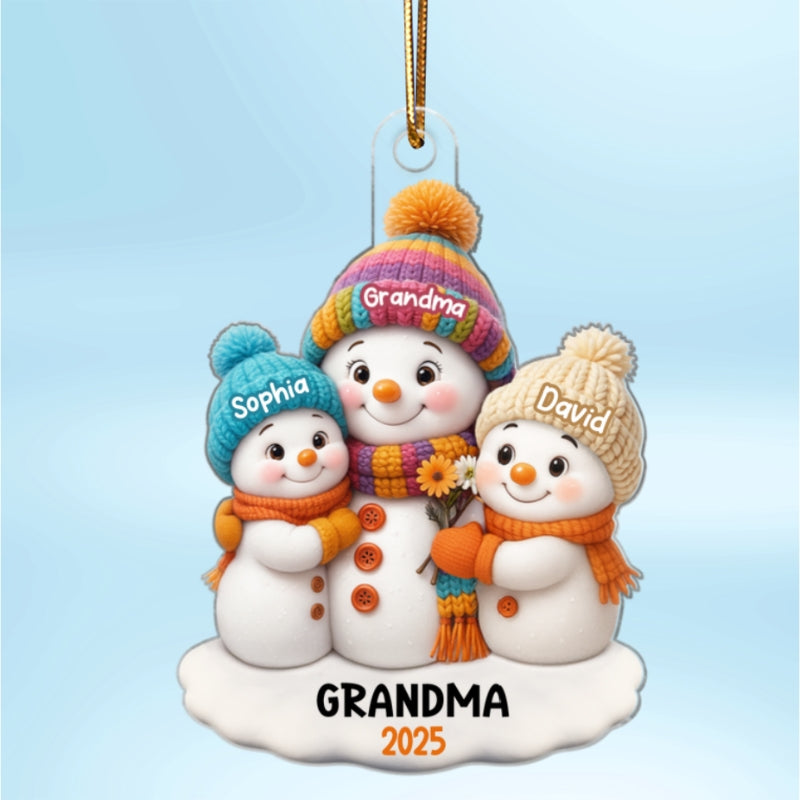 Snowman Grandma and Grandkids Personalized Acrylic Ornament, Christmas Gift for Grandma, Grandkids