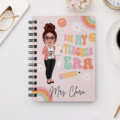 In My Teacher Era Teacher Name Personalized Spiral Notebook Journal, Back To School Stationery