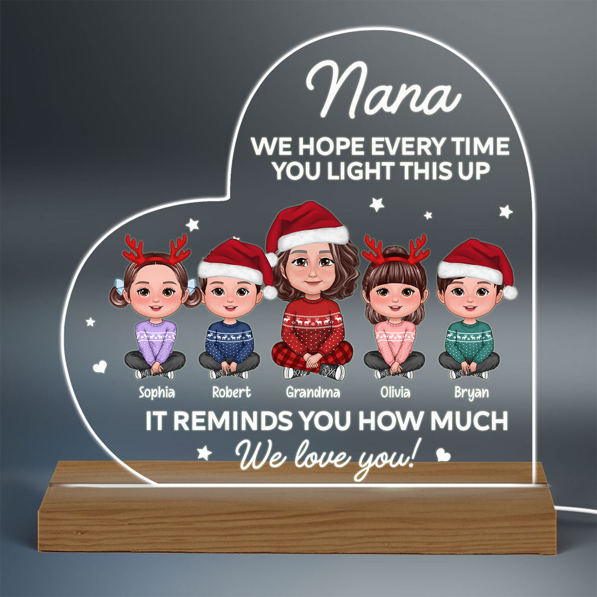 Light This Up Grandma Grandkids Crossed Legs Christmas Gift For Grandma Personalized Heart Acrylic Plaque With LED Night Light