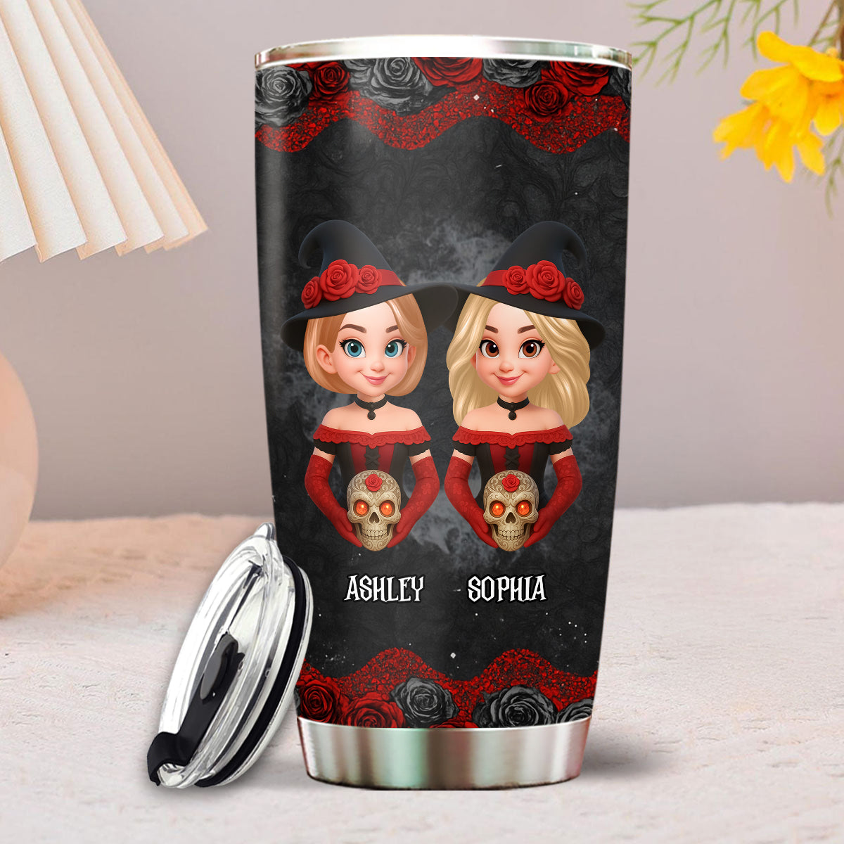 Halloween Witch Besties We're Not Sugar And Spice And Everything Nice Personalized Tumbler