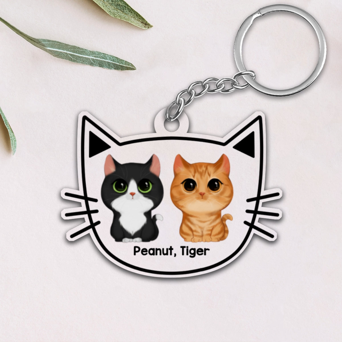Watercolor Cute Cats Cat Face Shape Personalized Acrylic Keychain