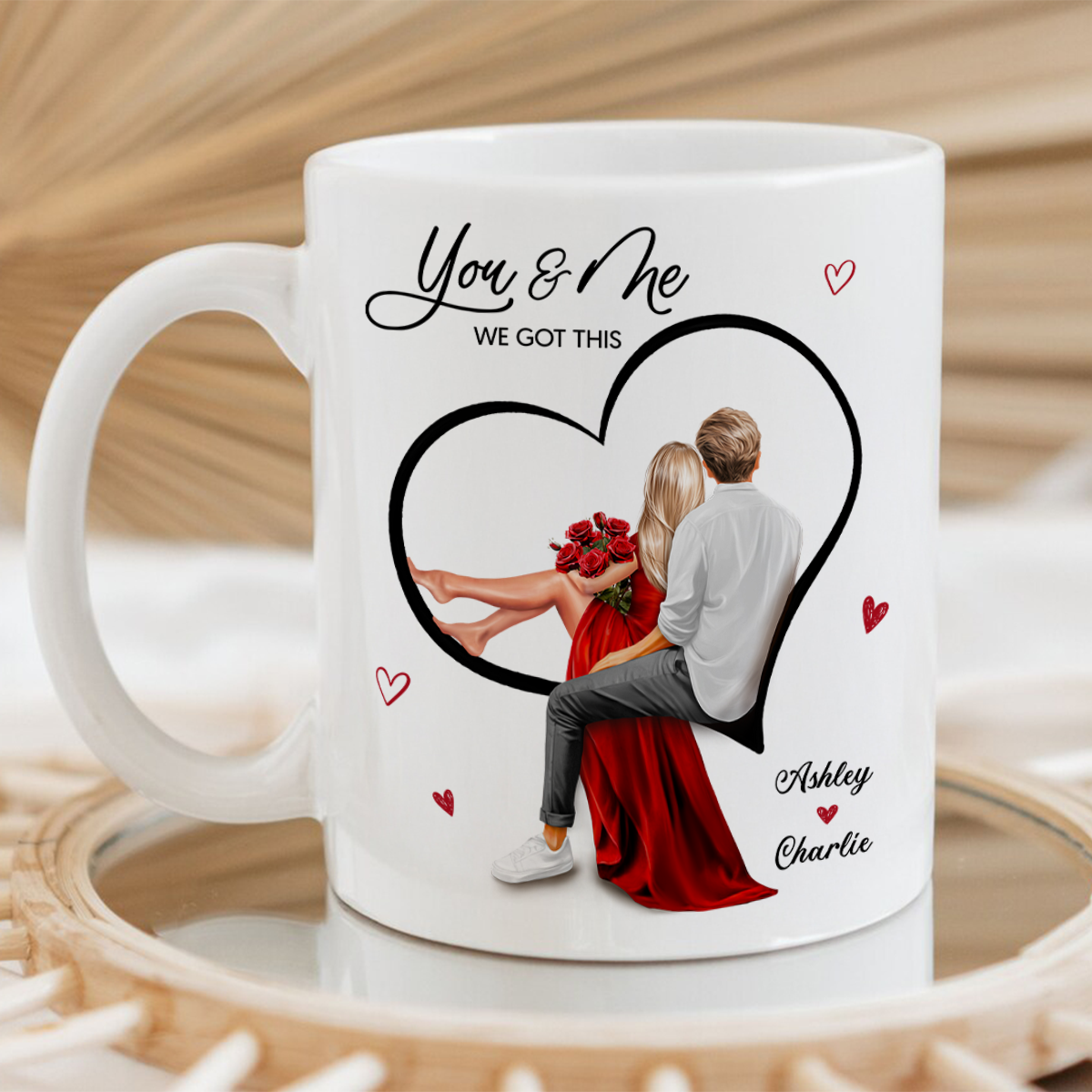 Couple Sitting On Heart Personalized Mug,  Gift, Anniversary Gift for Couples,