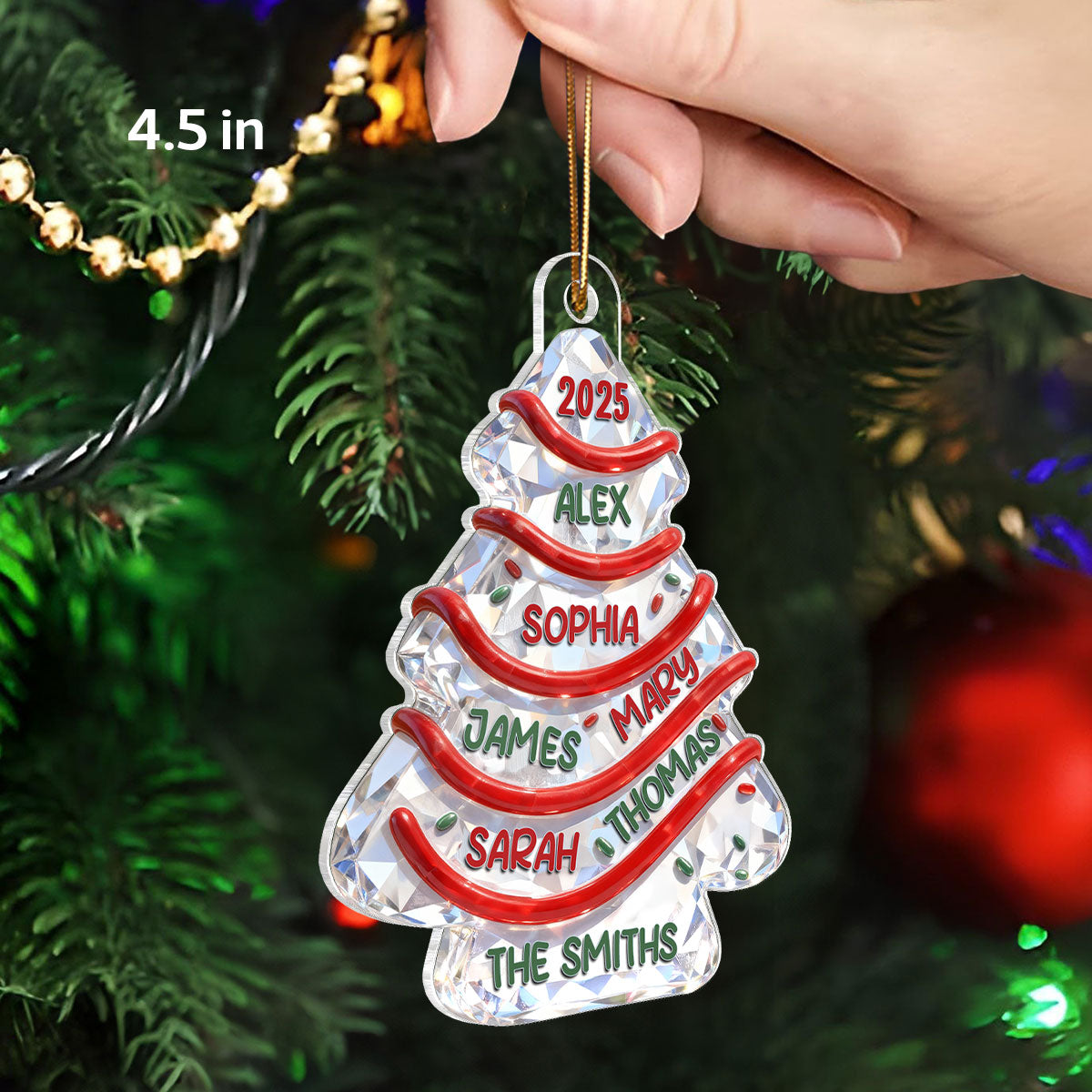 3D Effect Flat Family Names Christmas Tree Cake - Personalized Acrylic Ornament - Christmas Gift For Whole Family, Extended Family