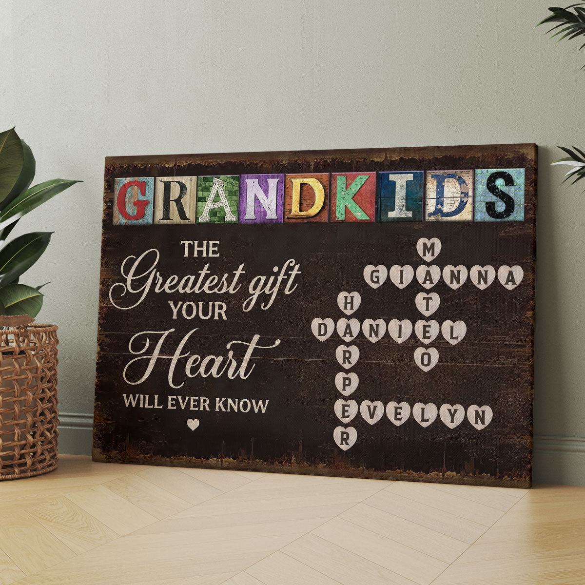 Grandma To Us You Are The World Crossword Puzzle Art Personalized Wrapped Canvas