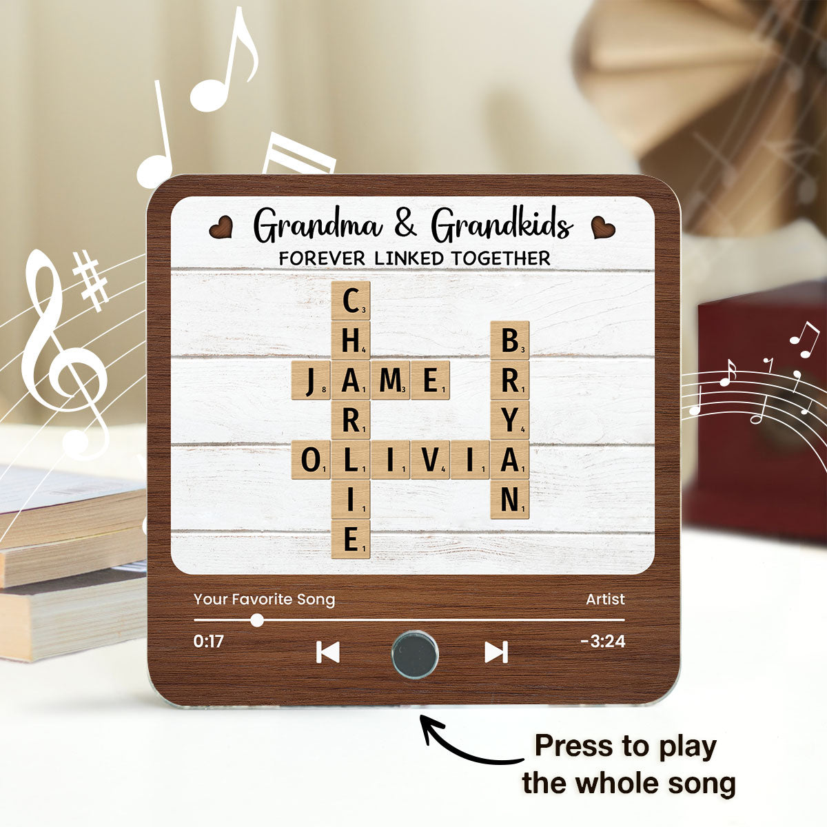 Grandma & Grandkids Forever Linked Together Crossword Puzzle Name Art Personalized Music Fridge Magnet, Heartfelt Gift For Mom For Grandma