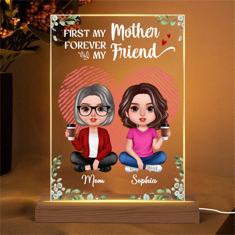 First Mother Forever Friends Fingerprint Heart Personalized Acrylic LED Night Light