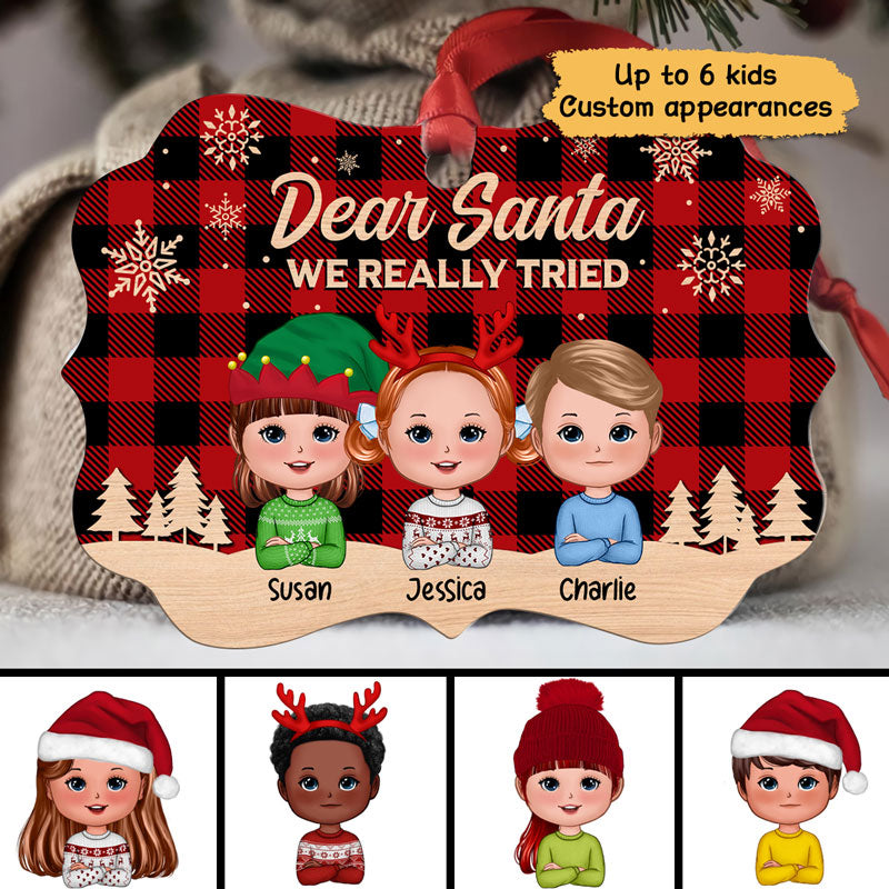 Dear Santa I Really Tried Doll Kids Funny Christmas Personalized Ornament