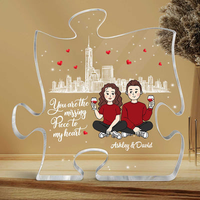 The Missing Piece To My Heart Cartoon Couple Personalized Puzzle Acrylic Plaque