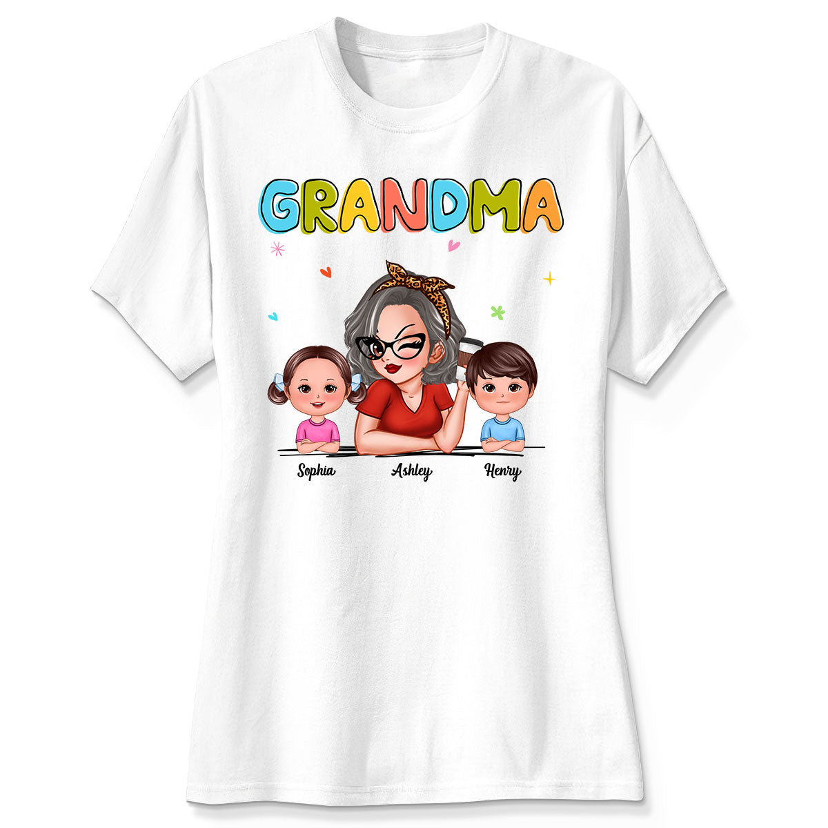 Colorful Beautiful Grandma With Grandkids Personalized Shirt
