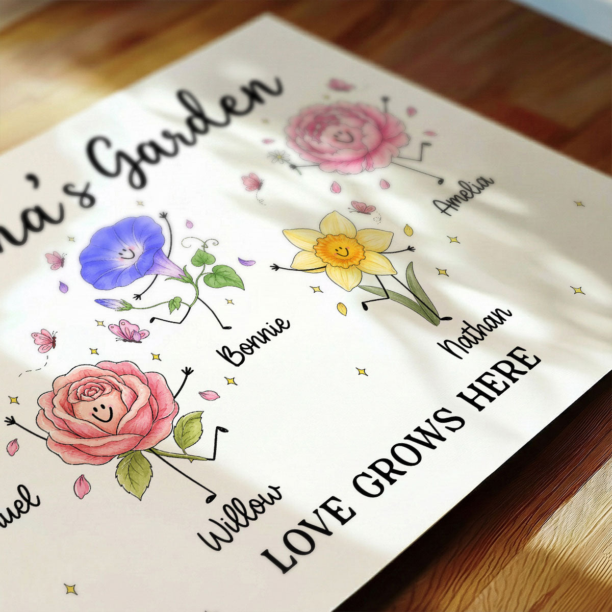 Grandma's Garden Cute Doodle Birth Month Flowers - Personalized Poster - Home Decor Gift, Birthday Gift For Grandma