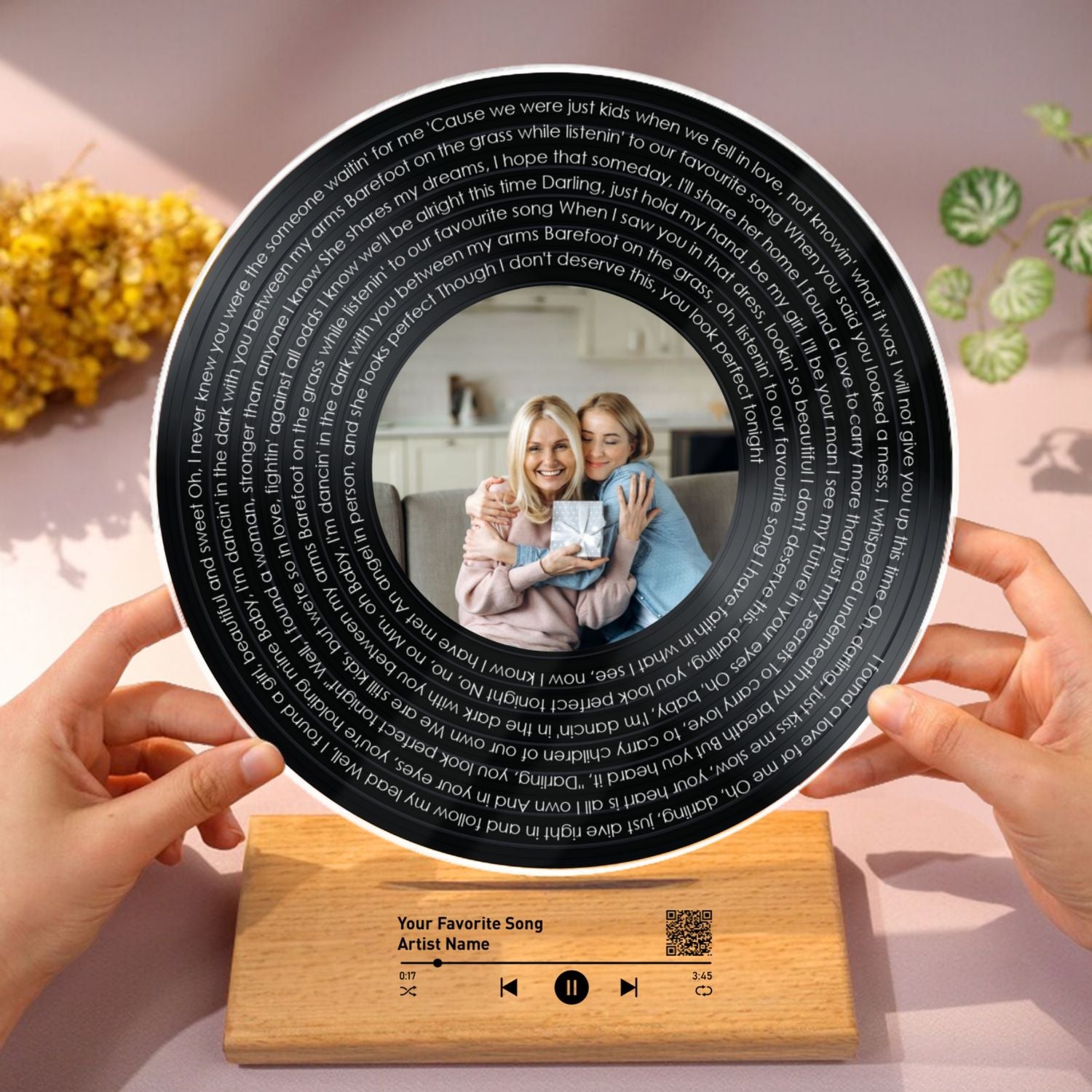 Mother & Daughter Spiral Song Lyrics Personalized Vinyl Record With Photo, Acrylic Song Plaque, Perfect 2025 Gift For Mom, Song Lyrics As Custom Messages
