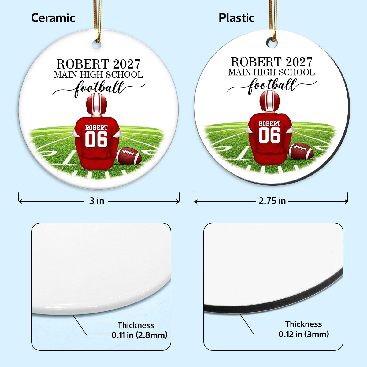 Football Senior Ornament - Personalized Ceramic Ornament - Football Player Senior Night Gift, High School Football Team Gift