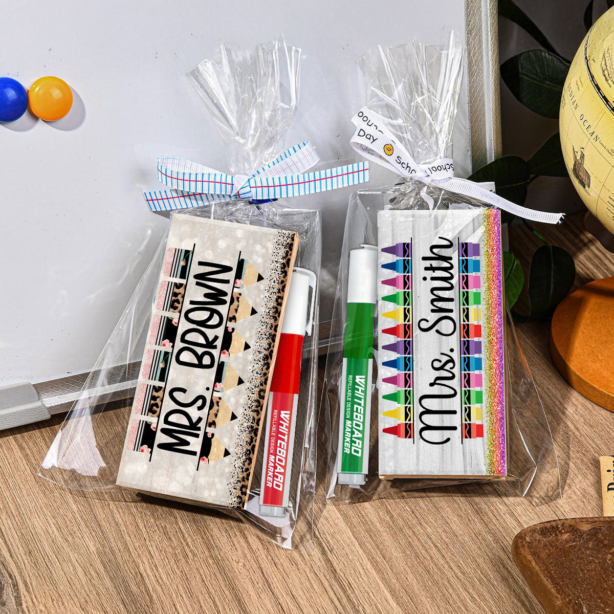 Teacher Pencil Glitter Pattern Personalized Teacher Whiteboard/Chalkboard Eraser with Marker, Teacher Appreciation Gifts, Back-to-School Teacher Gift Set