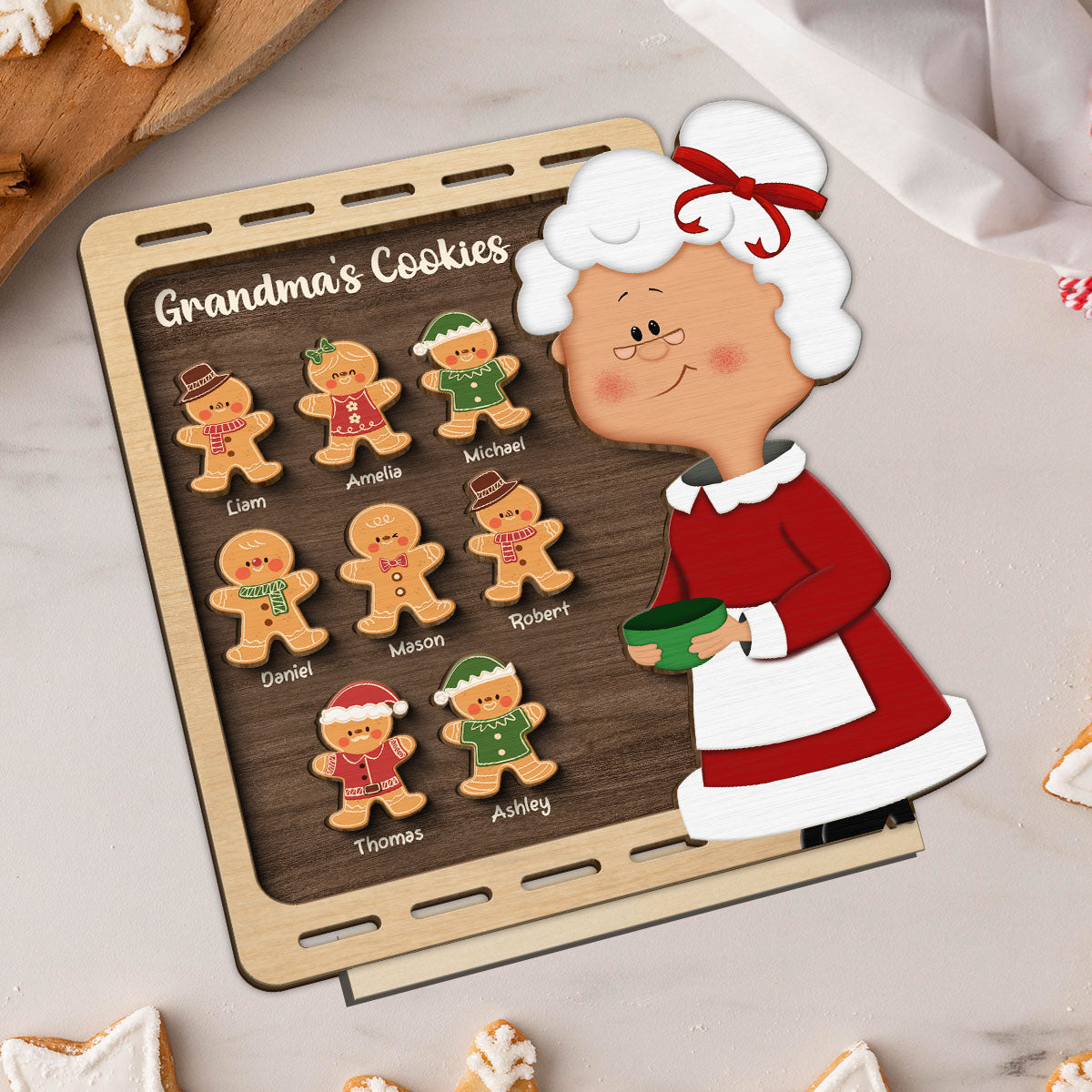 Christmas Grandma's Cookies Personalized 2-Layer Standing Wooden Plaque