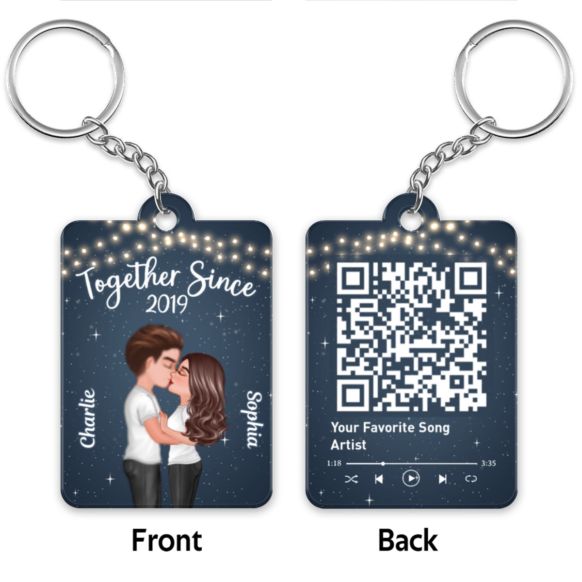 Light String Doll Couple Kissing Favorite Song Scannable QR Code Personalized Acrylic Keychain