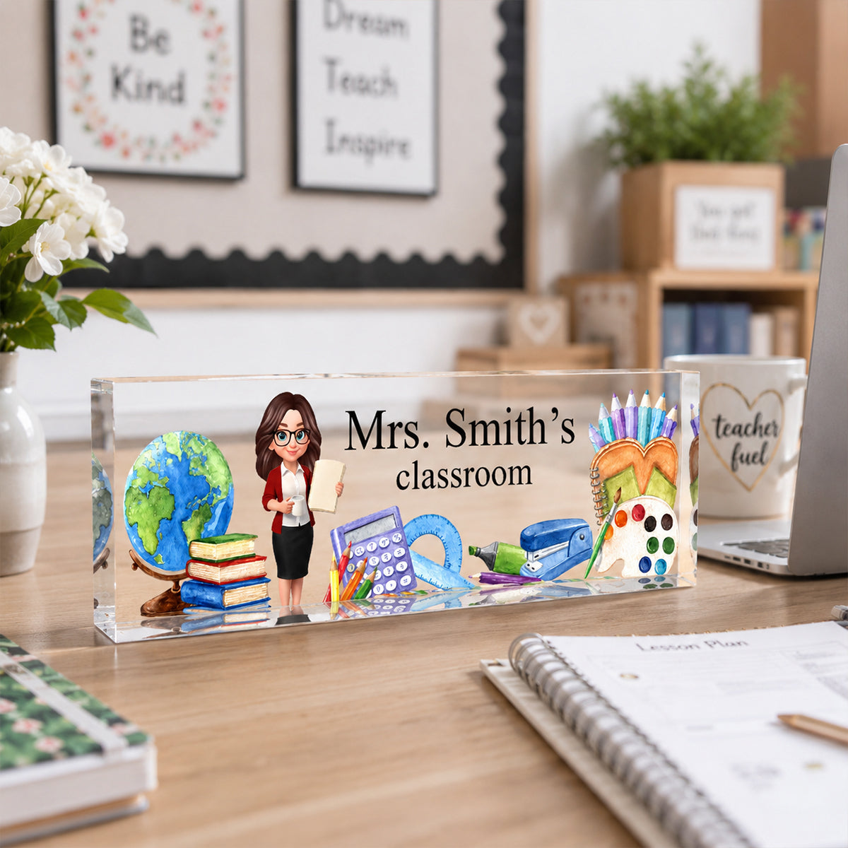 Teacher's Classroom Custom Teacher Name Sign - Personalized Name Desk Plate - Back to School Gift for Teacher