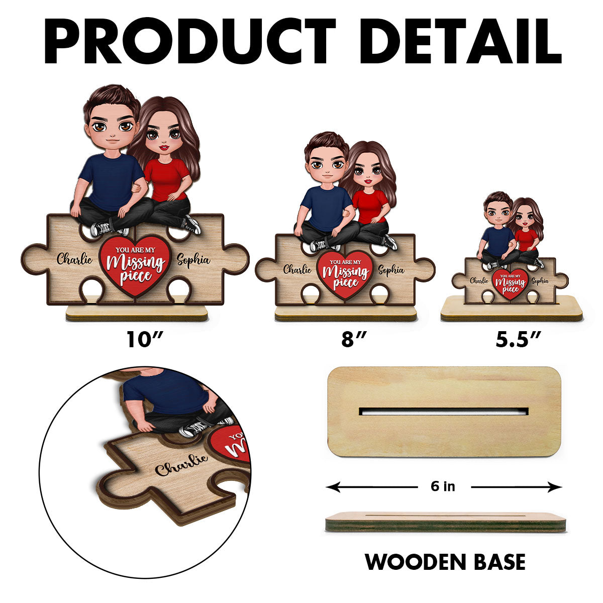 Couple Sitting On Puzzle Pieces You Are The Missing Piece To My Heart Personalized 2-Layer Standing Wooden Plaque, Heartfelt Gift For Couple, For Him, For Her, Boyfriend, Girlfriend, Husband, Wife