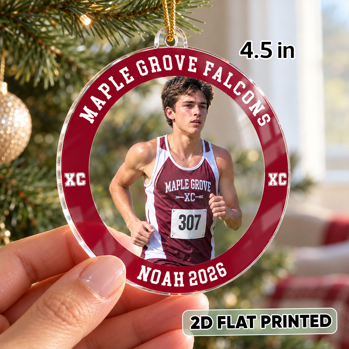 Custom Photo Cross Country - Personalized Acrylic Ornament - Cross Country Keepsake, Christmas Gift for Daughter, Son, Grandkids