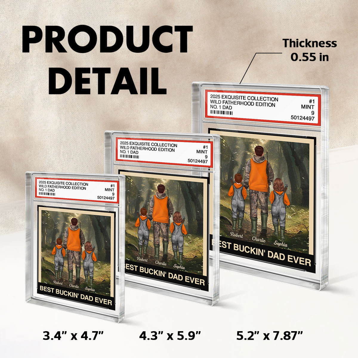 Hunting Grandpa Dad Man & Kids Trading Card Style Personalized Acrylic Block Plaque