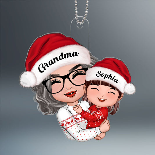 Doll Grandma Mom Hugging Kid Christmas Gift For Granddaughter Grandson Personalized Acrylic Ornament