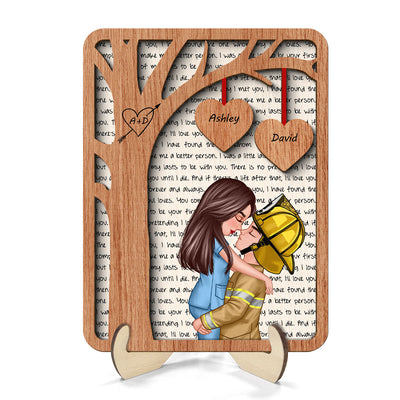 Couple Under Tree Love Valentine‘s Day Gifts by Occupation Gift For Her Gift For Him Firefighter, Nurse, Police Officer Personalized 2-Layer Wooden Plaque