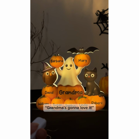 3D Effect Halloween Grandma Pumpkins Kids Names Personalized LED Light Box