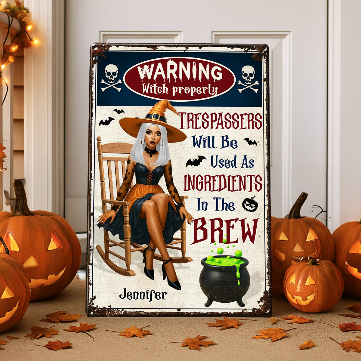 Warning Witch Property Personalized Metal Sign, Backyard Sign, Home Decor Gift For Yourself
