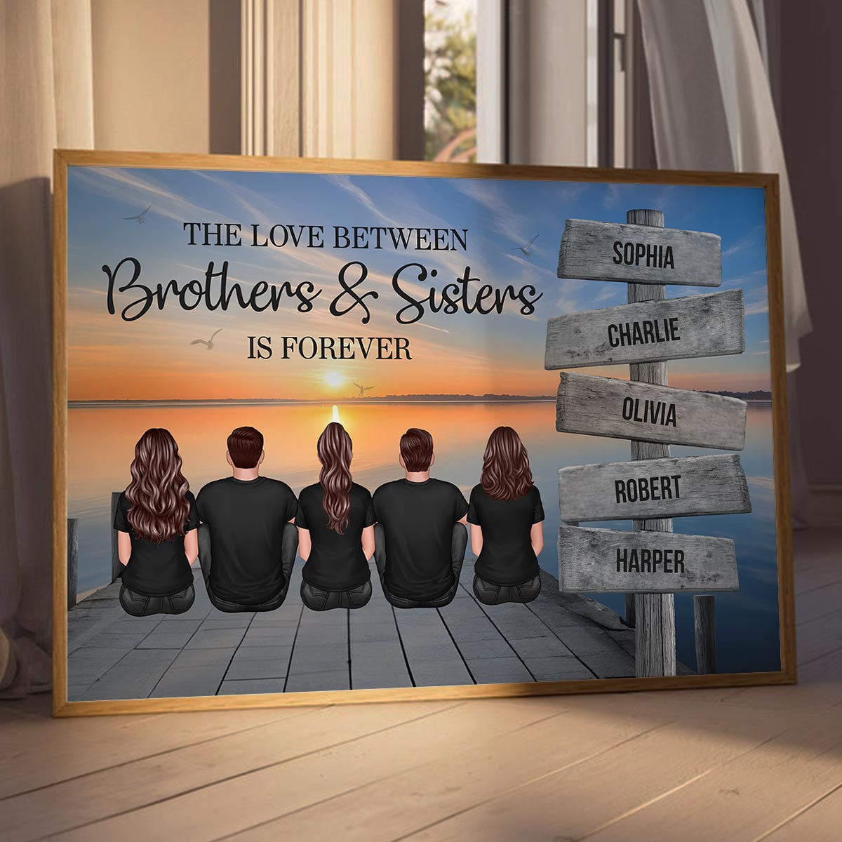 Brothers & Sisters Forever Linked Together Sign Posts Personalized Poster, Home Decoration, Gift For Siblings