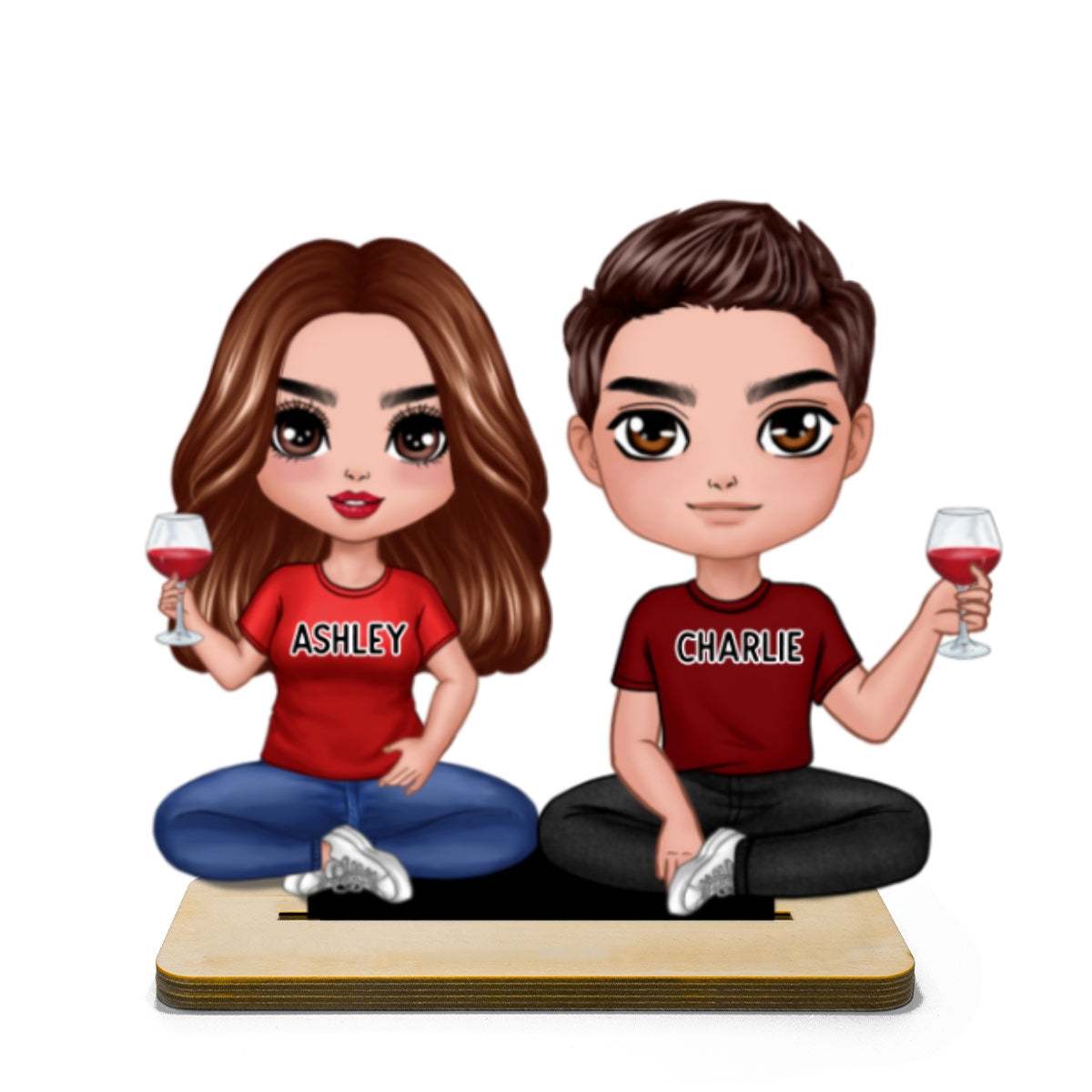 Doll Couple Sitting Home Decor Gift For Him Gift For Her Personalized Standing Wooden Plaque