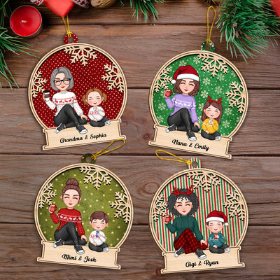 Cute Grandma & Grandkid Christmas Gift For Granddaughter Grandson Beautiful Patterns Personalized Wooden Ornament