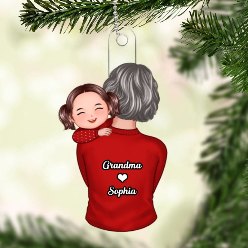 Back View Grandma Mom Carrying Kid On Shoulder Christmas Gift For Granddaughter Grandson Personalized Acrylic Ornament