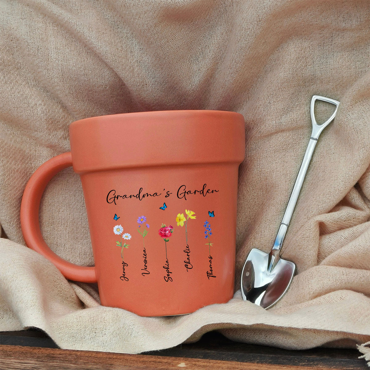 Grandma's Garden Watercolor Birth Month Flower Personalized Plant Pot Ceramic Mug