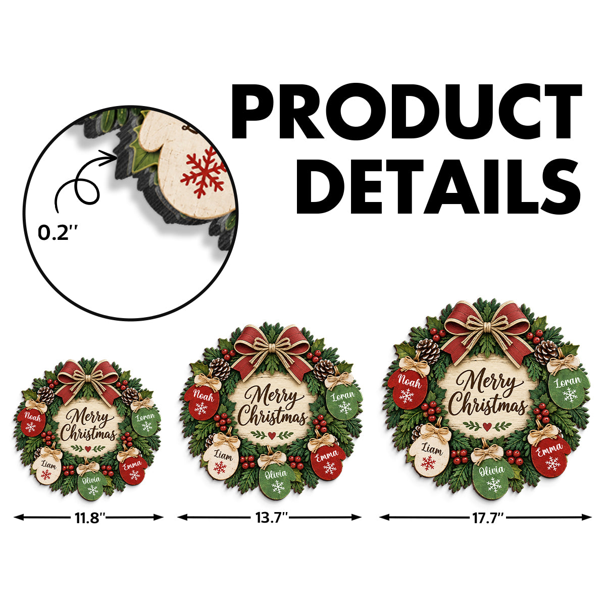 Home For The Holidays Mittens On Wreath 2D Flat Printed - Personalized Wood Sign - Christmas Decor For Family, Grandparents