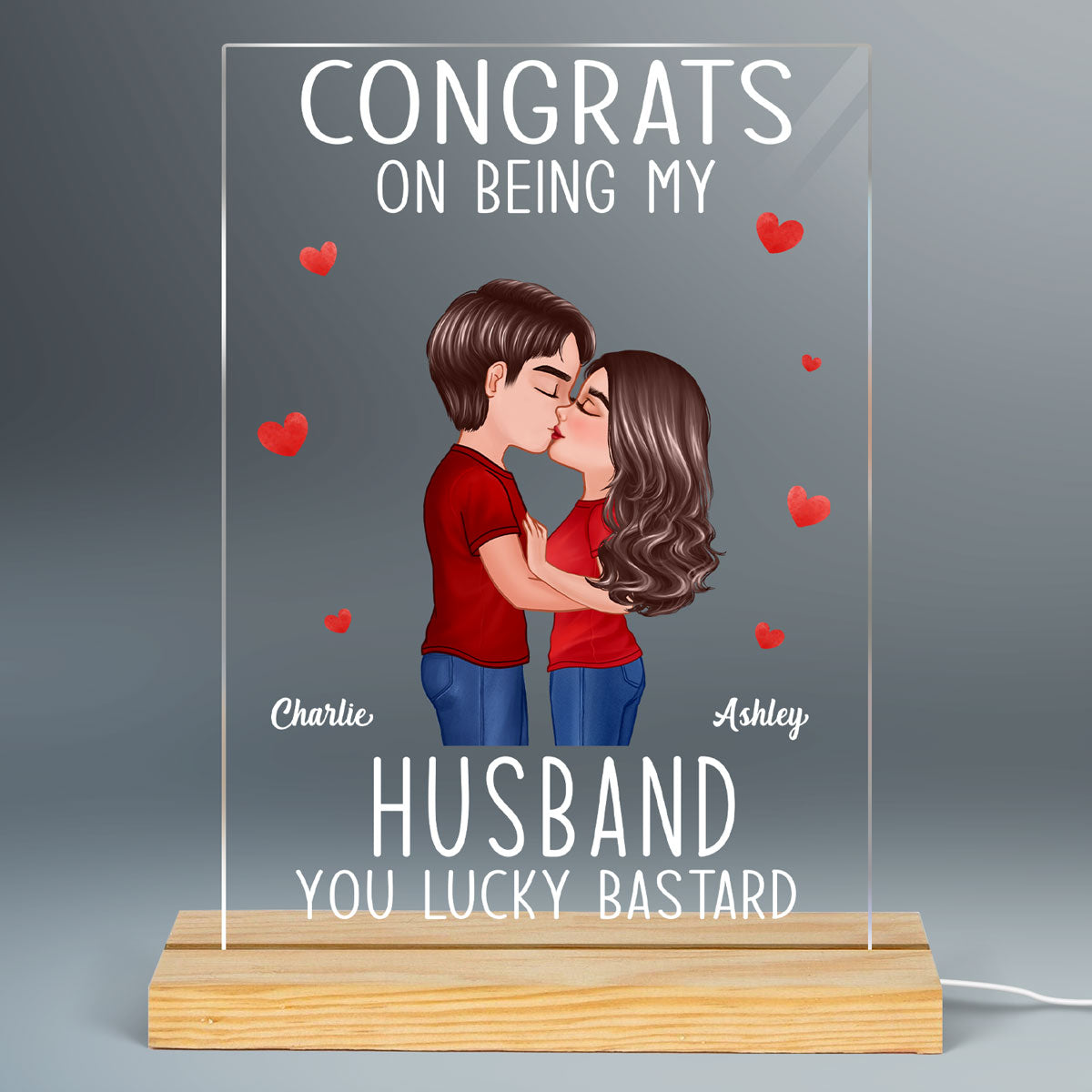 Doll Couple Kissing Congrats On Being Personalized Rectangle Acrylic LED Night Light