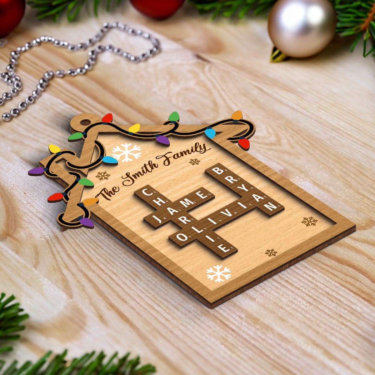 Family House Crossword Puzzle Personalized Wooden Ornament, Christmas Gift for Husband Wife Daughter Son