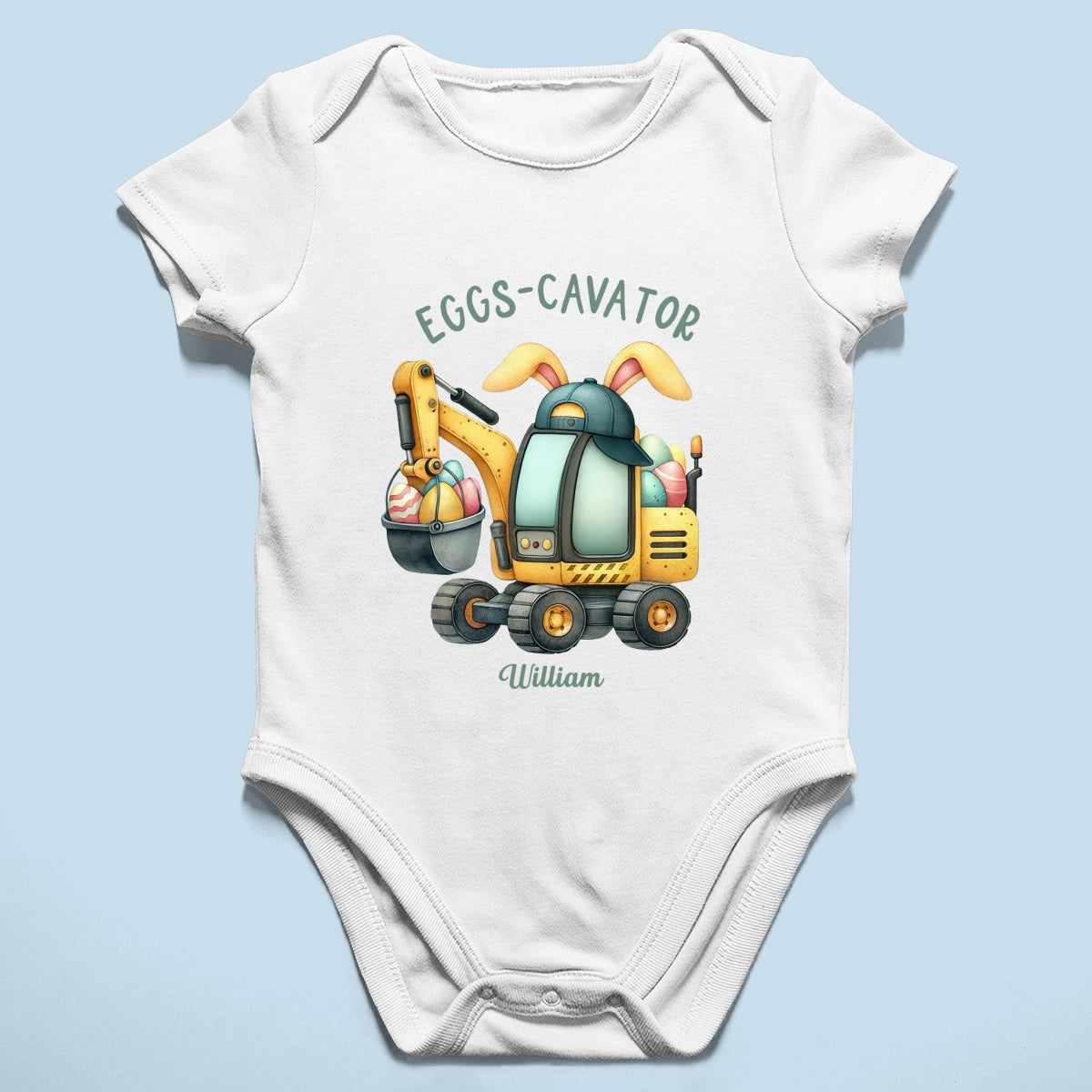 Eggs-Cavator Boy Girl Watercolor Personalized Baby Onesie Baby Shirt